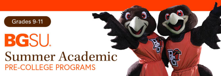 Mascots promoting BGSU pre-college programs for grades 9-11 at summer academic camp. Mascots promoting BGSU pre-college programs for grades 9-11 at summer academic camp.