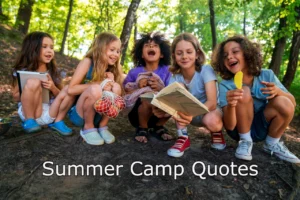 Kids enjoying reading in a forest at summer camp, creating fun memories and laughter.