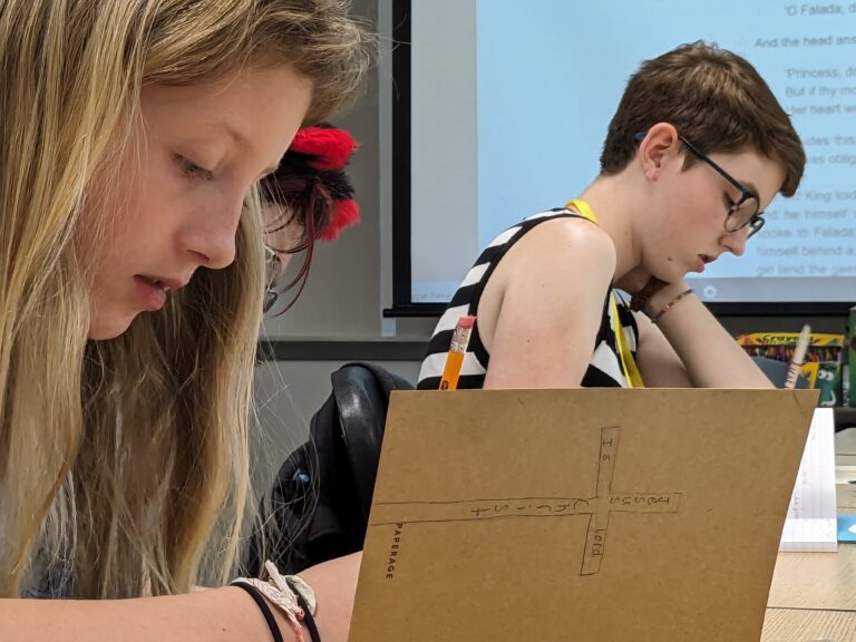 Teens engaged in a summer camp writing workshop, focusing on creative assignments in a classroom setting. Teens engaged in a summer camp writing workshop, focusing on creative assignments in a classroom setting.