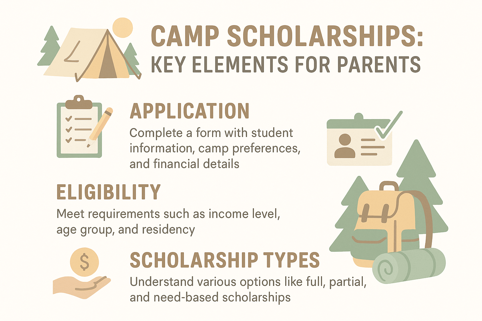 Summer camp scholarships: application tips, eligibility requirements, and scholarship types for parents.
