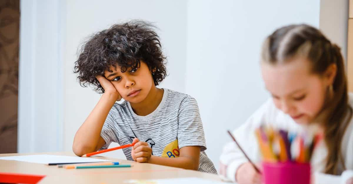 Kids drawing and learning at summer camp. Engaged in arts and crafts activities for creative development.